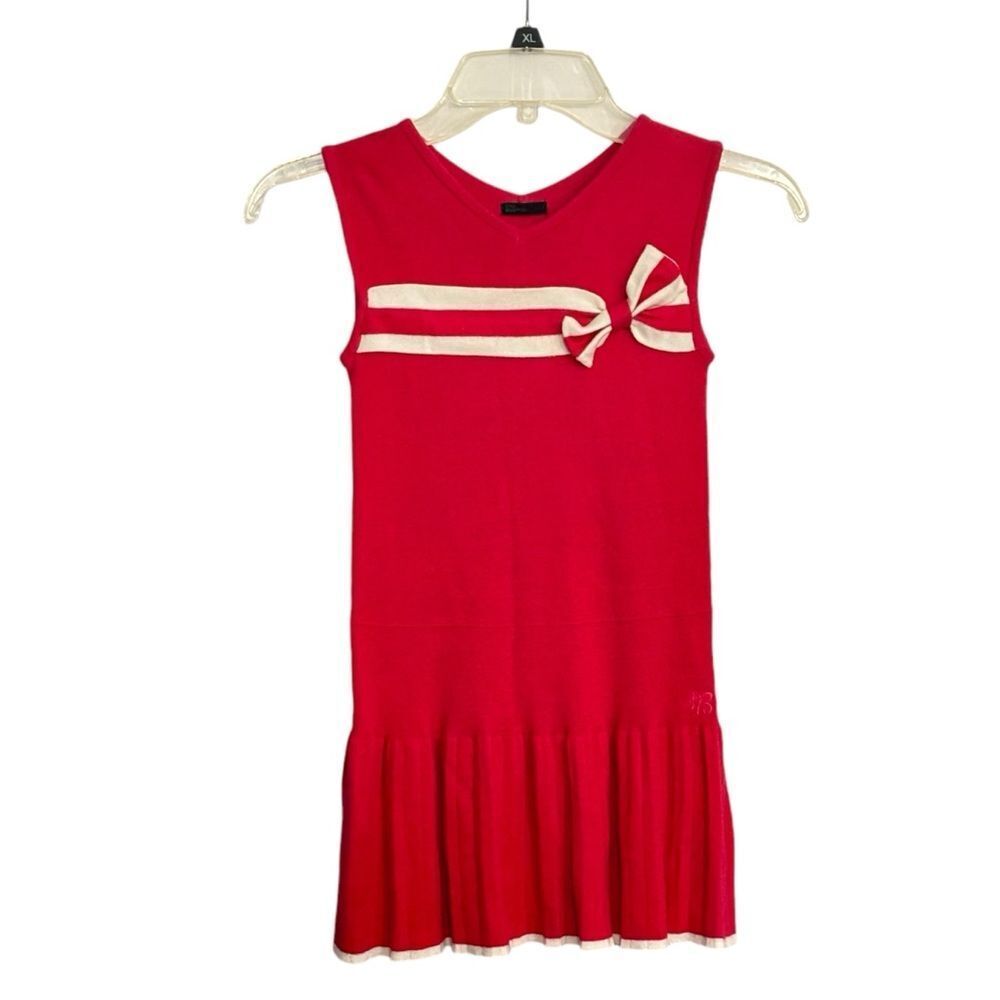 Stile Benetton Girls Red White V neck Stripes Sleeveless Knit Sweater Dress 6/7